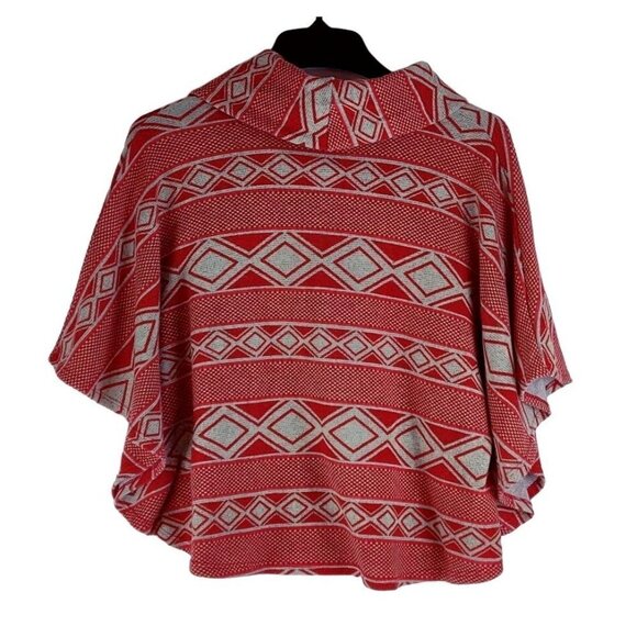 Forever 21 Poncho Top Cape Wrap Dark Orange Cowl Neck Geometric Tribal - Picture 5 of 9